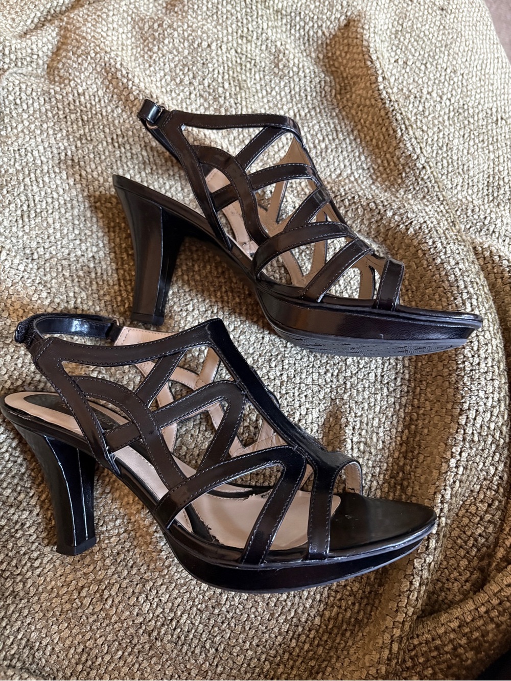 Naturalizer Black Strappy Patent Heeled Sandals - Picture 2 of 4